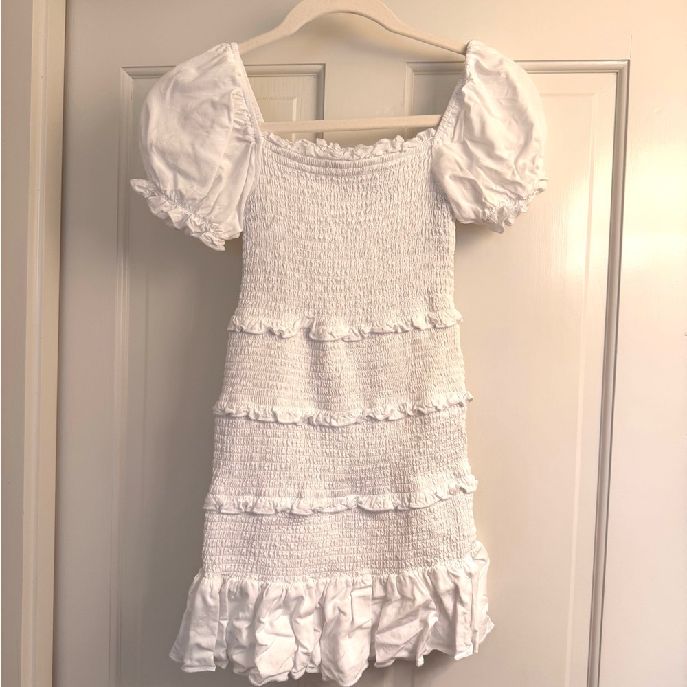 Katie J NYC White Ruffled Babydoll Dress
